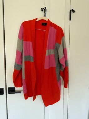 VICI Red Pink Gray Colorblock Open-Front Cardigan